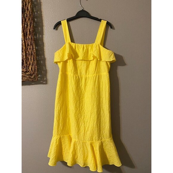 Papagallo Dress Yellow 8 Cruise Resort Wide Strap Smocked Y2K Midi Ruffle NWT - Picture 5 of 7